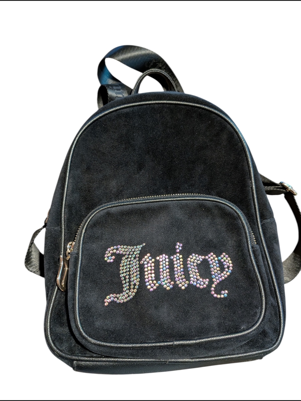 Y2k Juicy Couture Black Rhinestone 'Juicy' Suede Backpack Like New